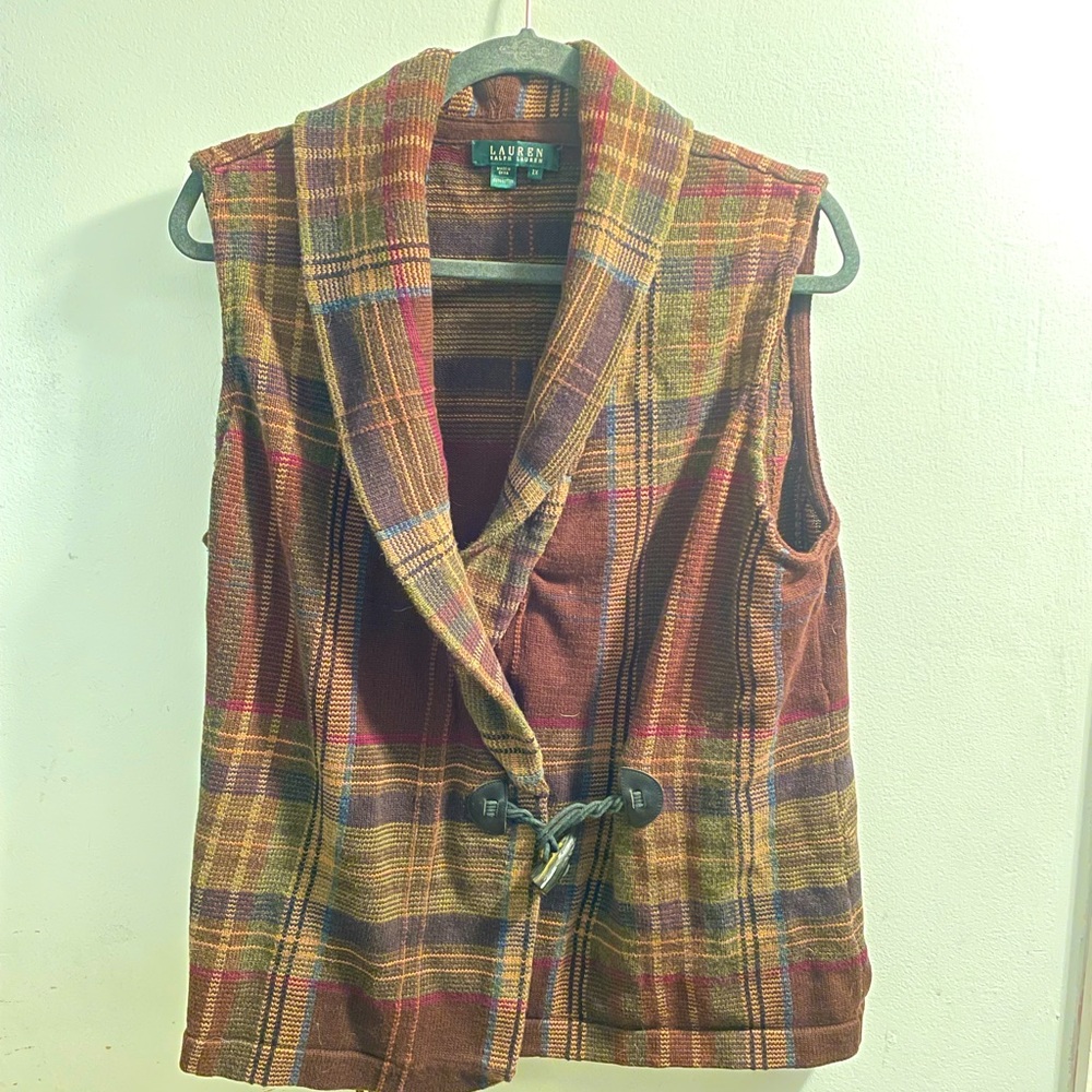 Women’s XL Ralph Lauren vest waistcoat with inner tie closure and buffalo tooth